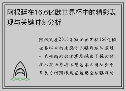 阿根廷在16.6亿欧世界杯中的精彩表现与关键时刻分析 阿根廷在16.6亿欧世界杯中的精彩表现与关键时刻分析